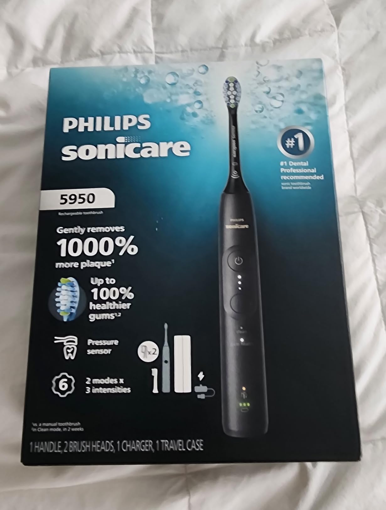 Philips Sonicare 5950 Rechargeable Electric Toothbrush, 2 Brush Head, Black | 1000% More Plaque Removal, Pressure Sensor, 6 Brush Settings, 21-Day Battery, Includes Travel Case, HX7131/03 customer photo 1