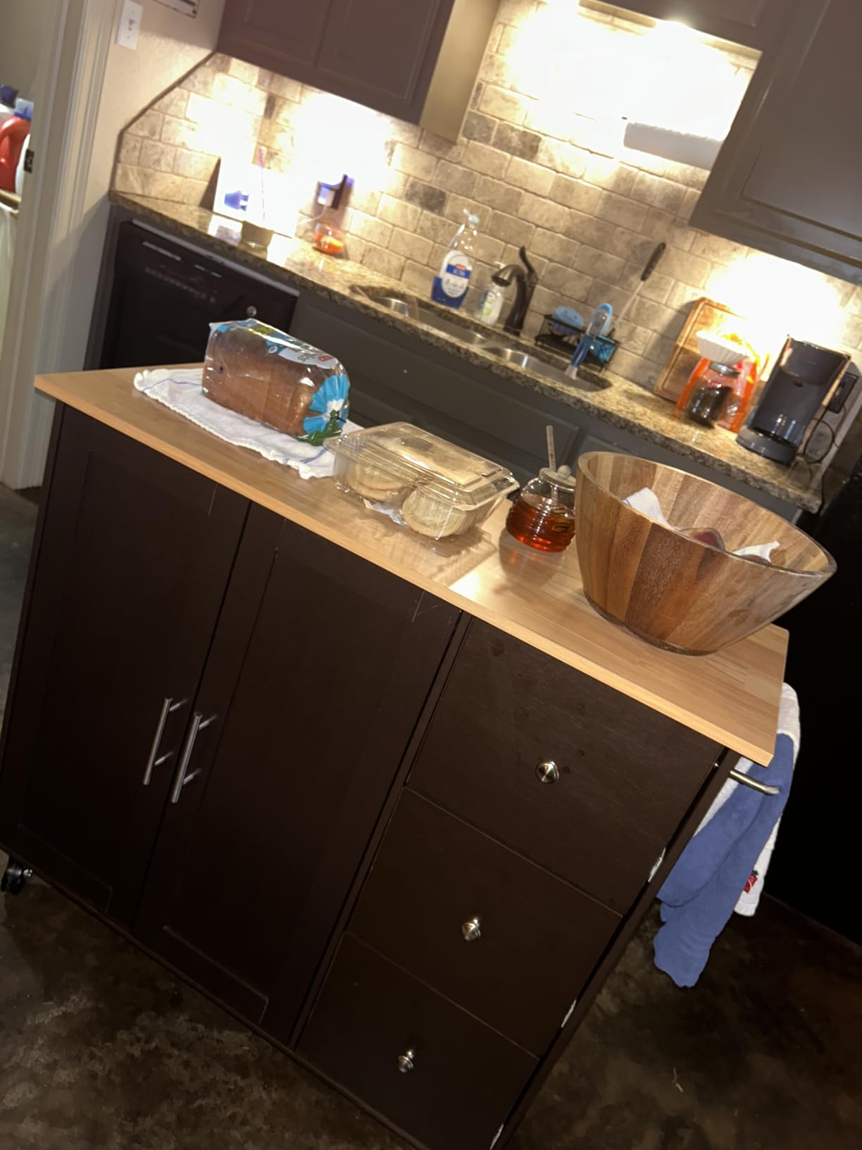 Shintenchi Kitchen Island with Folding Drop Leaf, Rolling Island Table with Storage, Kitchen Cabinet on Wheels with Seating Area for Kitchen, Bar Cart with Cabinet, Black customer photo 1