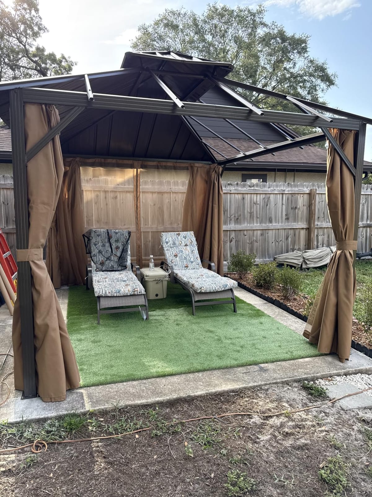 10x12FT Hardtop Gazebo Brown | Permanent Outdoor Pergola with Double Galvanized Steel Roof and Curtains and Netting for Backyard, Patio, Lawn and Garden customer photo 2