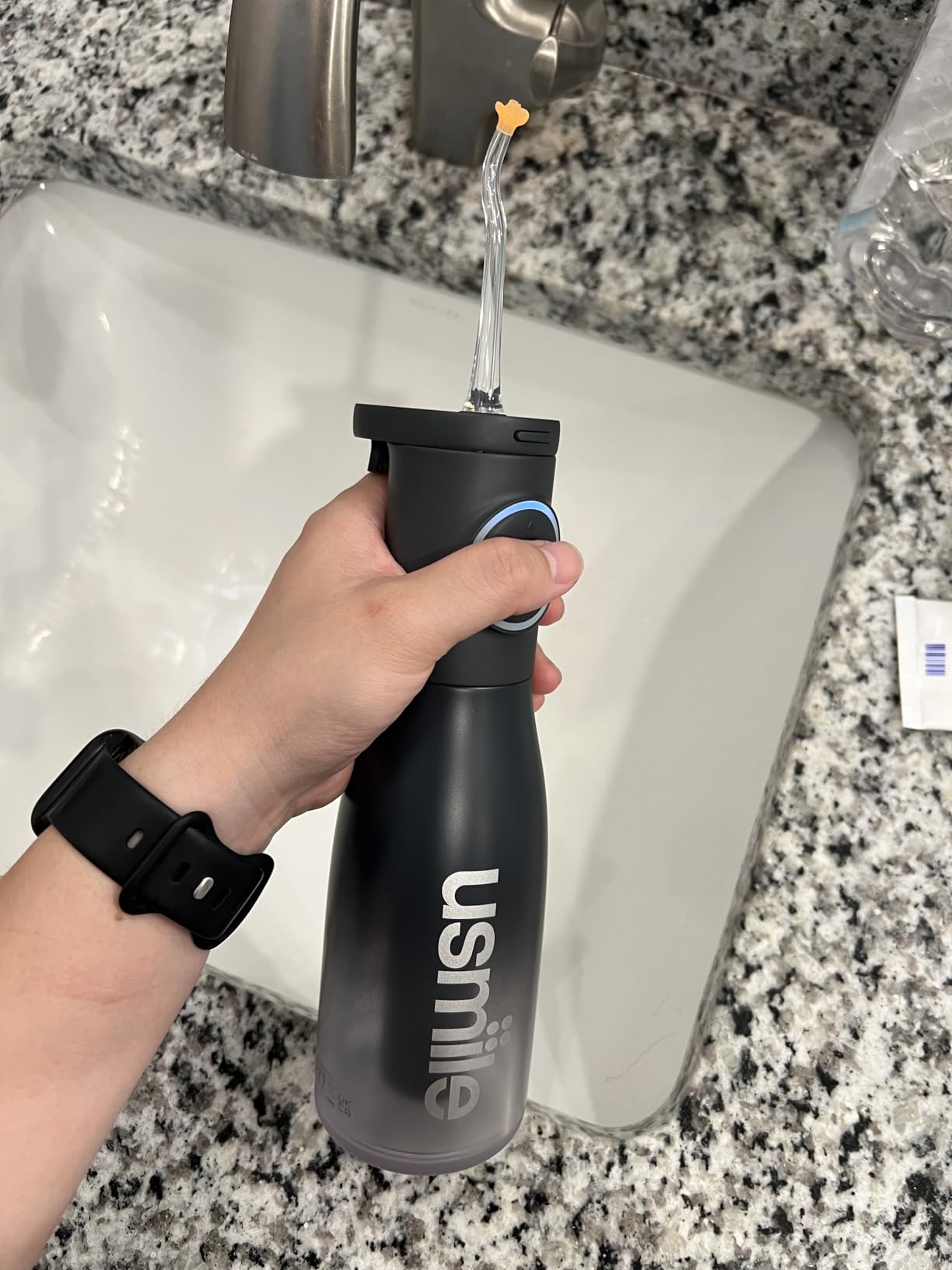 usmile C30 Cordless Water Flosser, 300ml Tank, 5 Modes, IPX7, Black | S-Shaped Nozzle, USB-C Rechargeable Portable Oral Irrigator for Braces, Sensitive Gums, Teeth Cleaner, Home & Travel customer photo 2