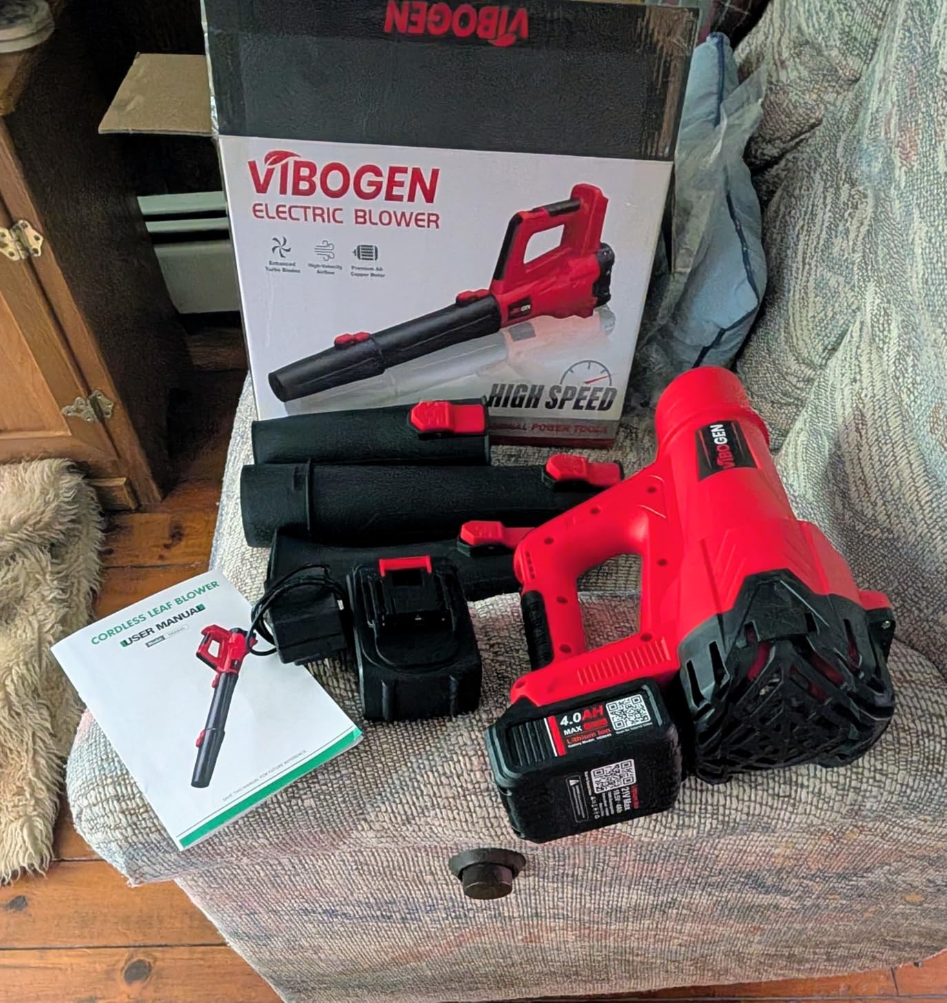Electric Leaf Blower Cordless with Battery and Charger for Lawn Care Small - Portable Hand Held Lightweight 2 Speed Modes Leaves Blower 420CFM 150MPH with 2x4.0Ah Batteries for Patio Yard (Red) customer photo 1