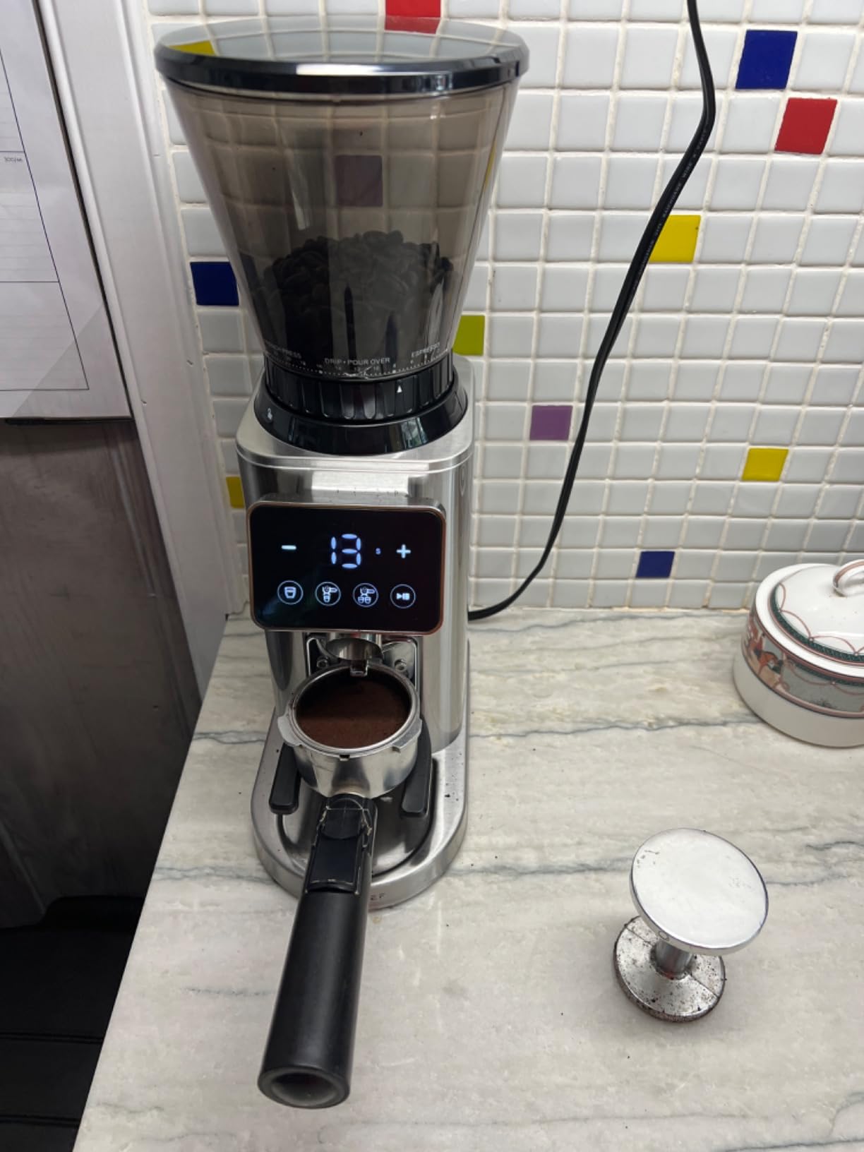 AMZCHEF 64mm Flat Burr Coffee Grinder, Espresso Grinder, 90 Grind Settings | Coffee Bean Grinder with All-Metal Chamber, Anti-Static System, 0.1s Precision Timer customer photo 1