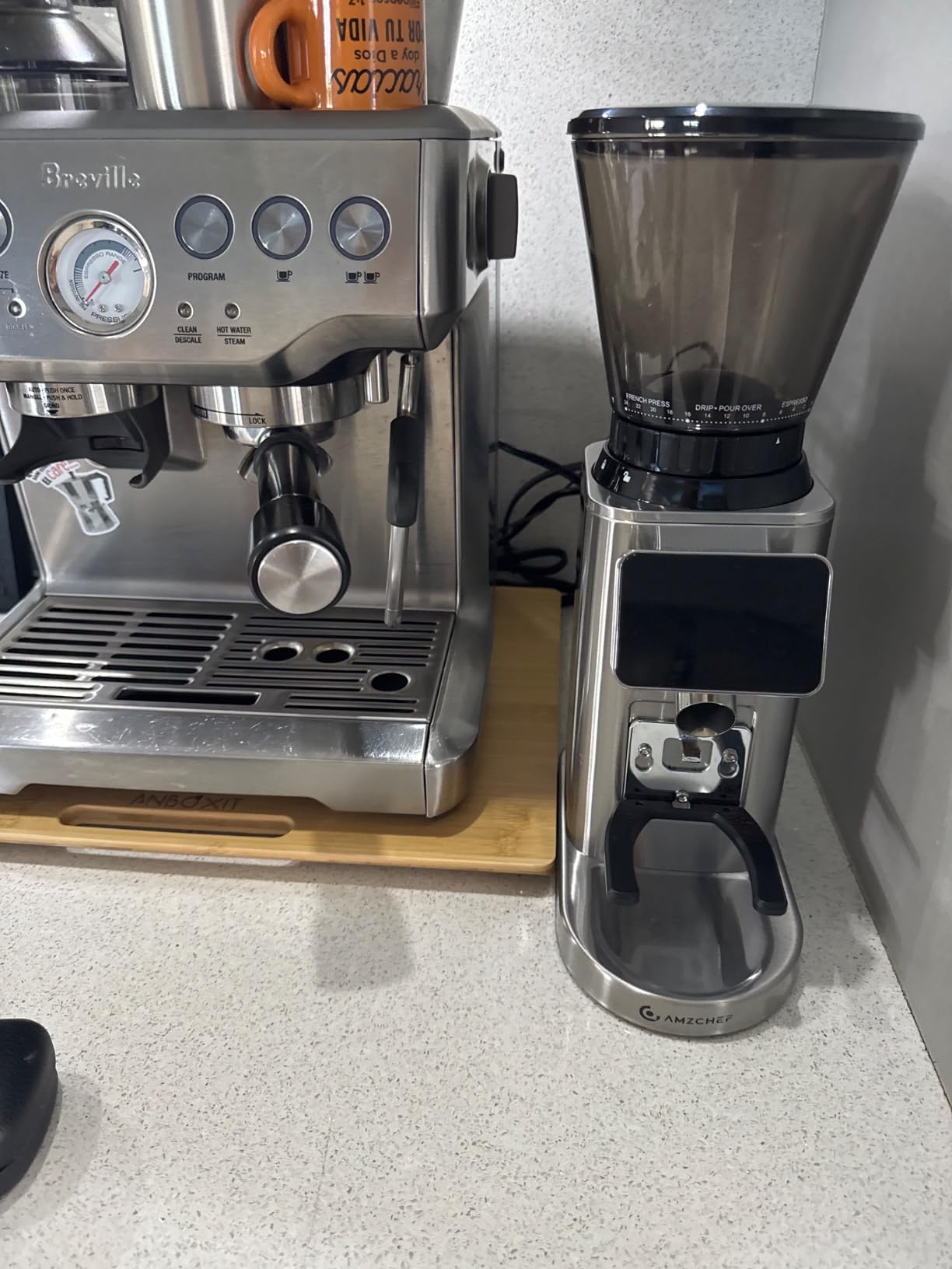 AMZCHEF 64mm Flat Burr Coffee Grinder, Espresso Grinder, 90 Grind Settings | Coffee Bean Grinder with All-Metal Chamber, Anti-Static System, 0.1s Precision Timer customer photo 2
