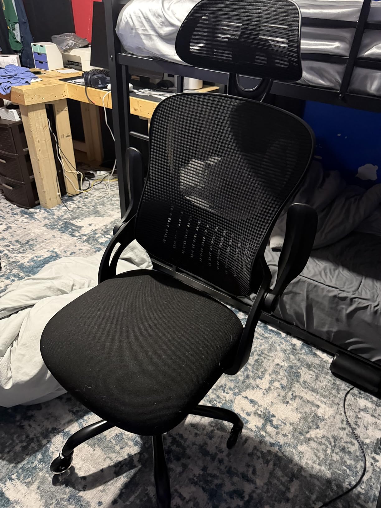 Sweetcrispy Computer Desk Chair, Mesh Office Chair with Lumbar Support | Ergonomic High-Back, Rolling Work, Adjustable Headrests, Flip-up Arms, Home Bedroom Study, Grey customer photo 2