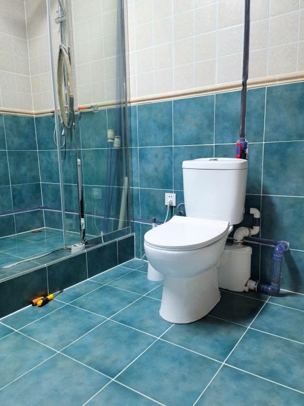 36ft Macerating Toilet System, Non-clog Stainless Steel Grinder Housing | Quiet Copper Motor Grinder Pump with 3 Inlets for Basement Bathroom Wastewater Disposal, Two Piece 18