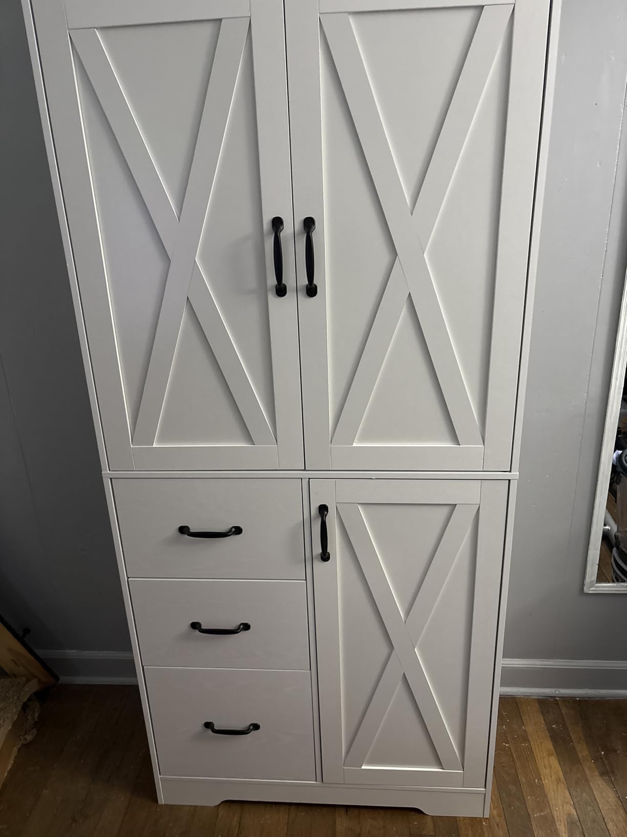 IRONCK Pantry Cabinet, Storage Cabinet with 3 Door & Drawer, Oak Brown | Adjustable Shelf. 67.5inch Tall. 5 Tier Freestanding. 150 lbs Per Shelf. Farmhouse Style. FSC-certified Wood. Anti-tip. customer photo 2