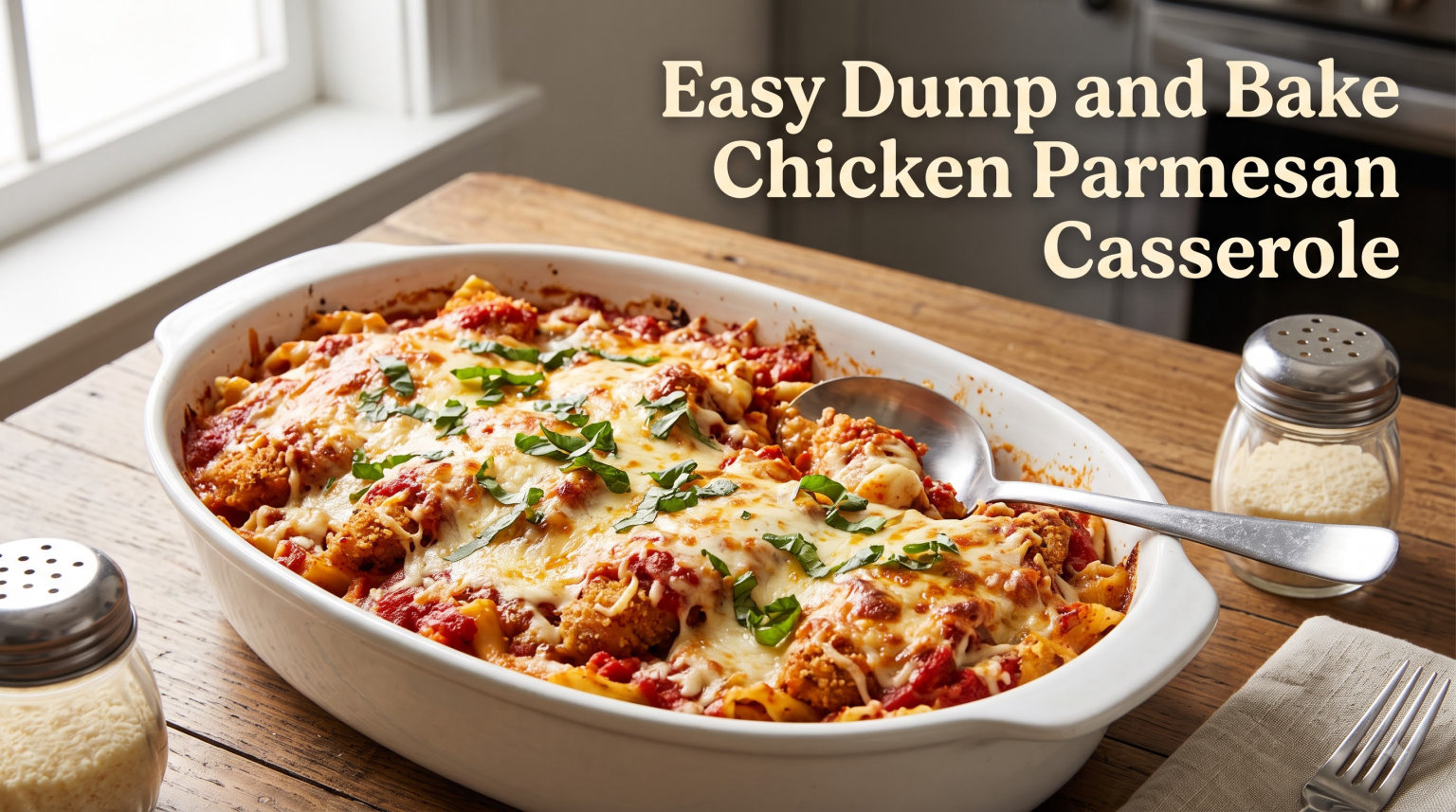Easy Dump and Bake Chicken Parmesan Casserole