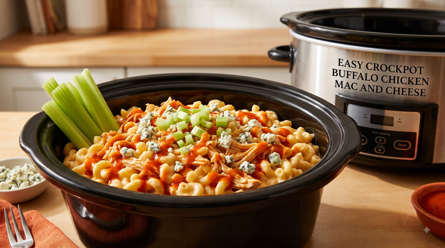 Easy Crockpot Buffalo Chicken Mac and Cheese