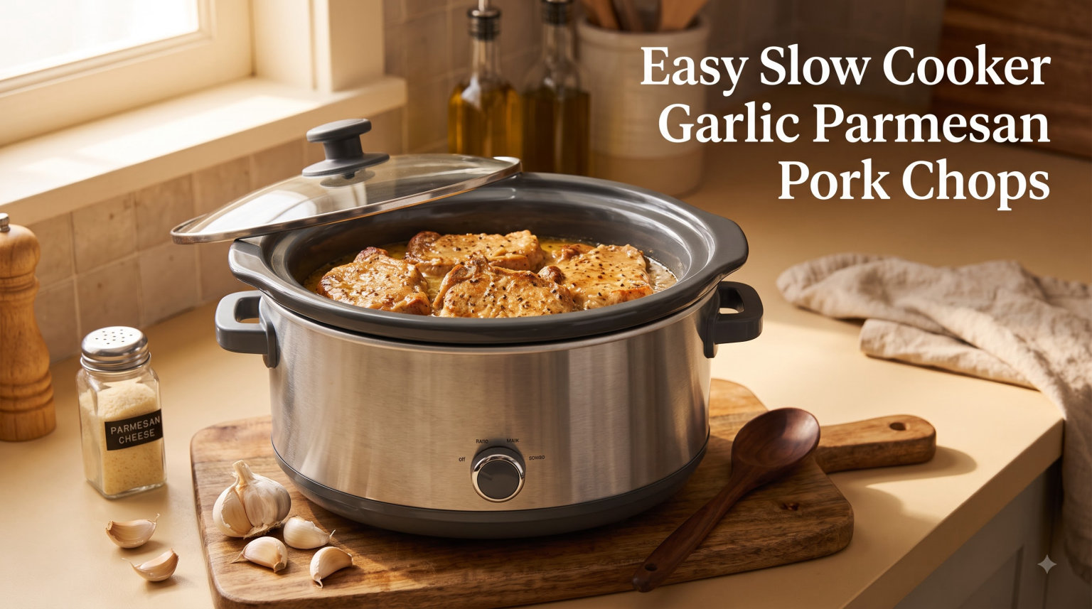 Easy Slow Cooker Garlic Parmesan Pork Chops