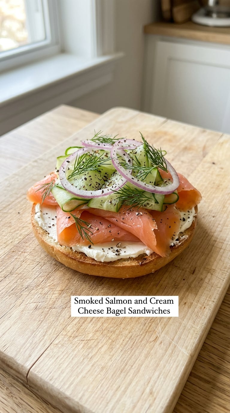 Smoked Salmon and Cream Cheese Bagel Sandwiches