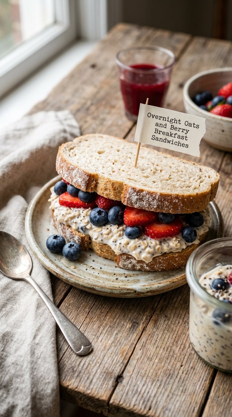Overnight Oats and Berry Breakfast Sandwiches