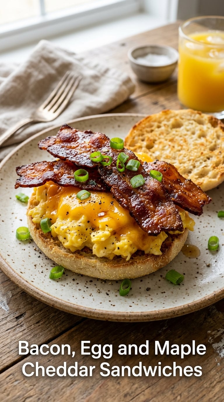 Bacon, Egg and Maple Cheddar Sandwiches