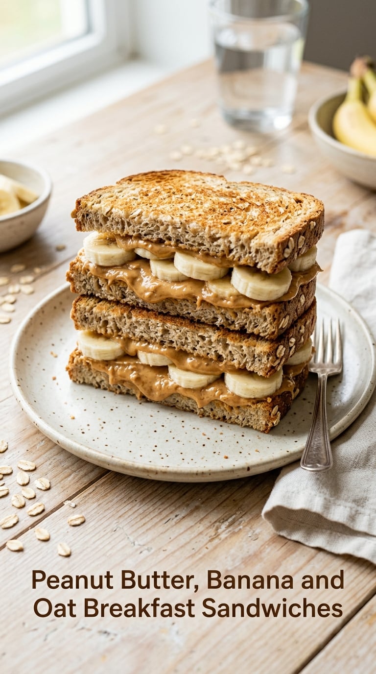Peanut Butter, Banana and Oat Breakfast Sandwiches