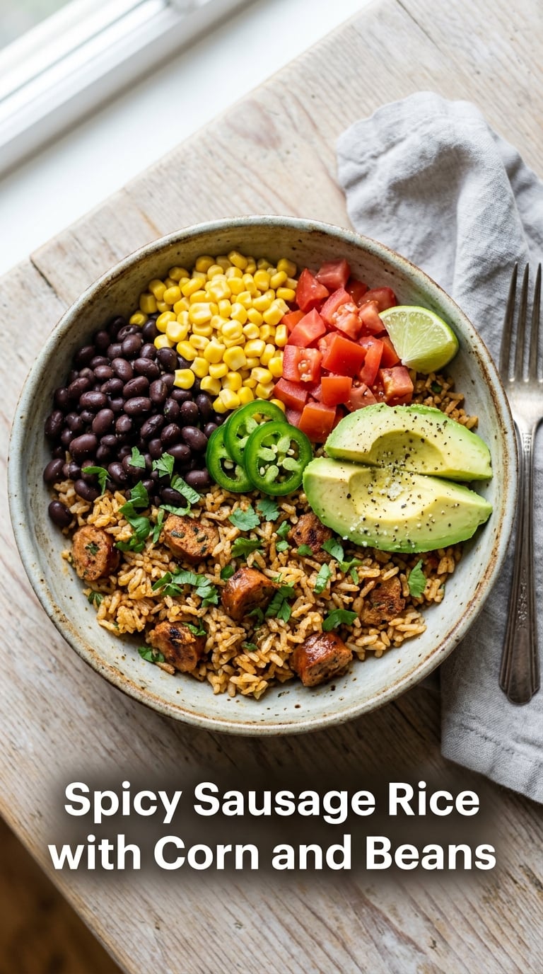 Spicy Sausage Rice with Corn and Beans