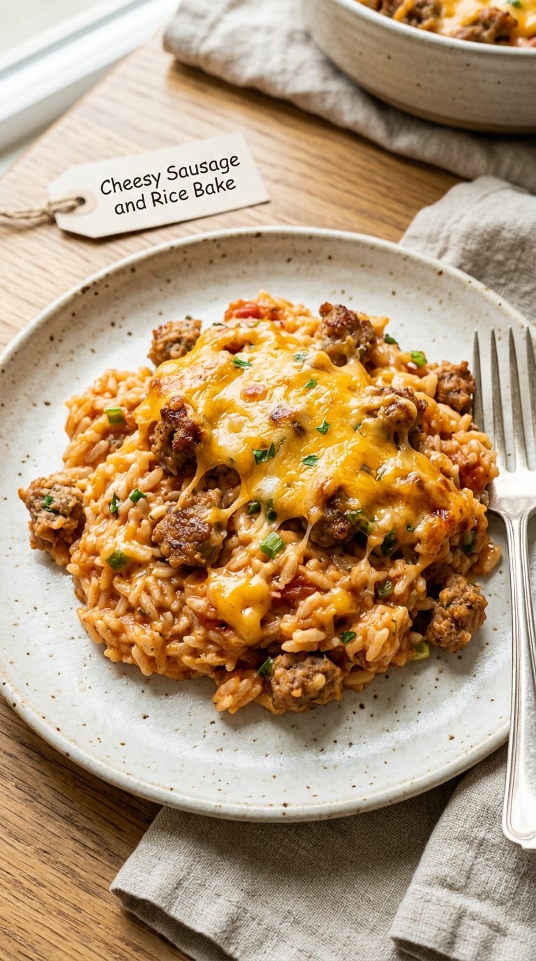 Cheesy Sausage and Rice Bake