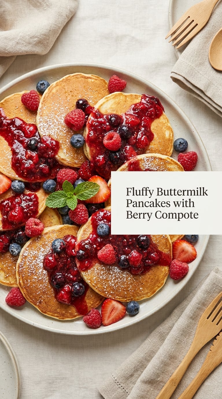 Fluffy Buttermilk Pancakes with Berry Compote