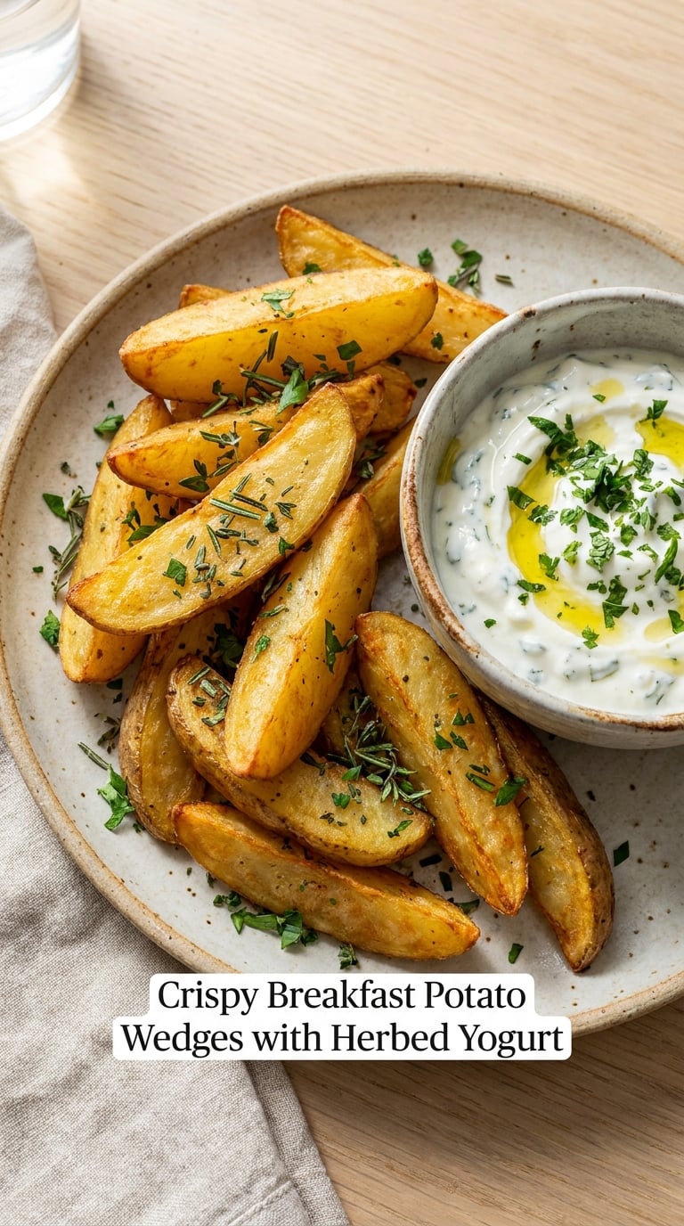Crispy Breakfast Potato Wedges with Herbed Yogurt