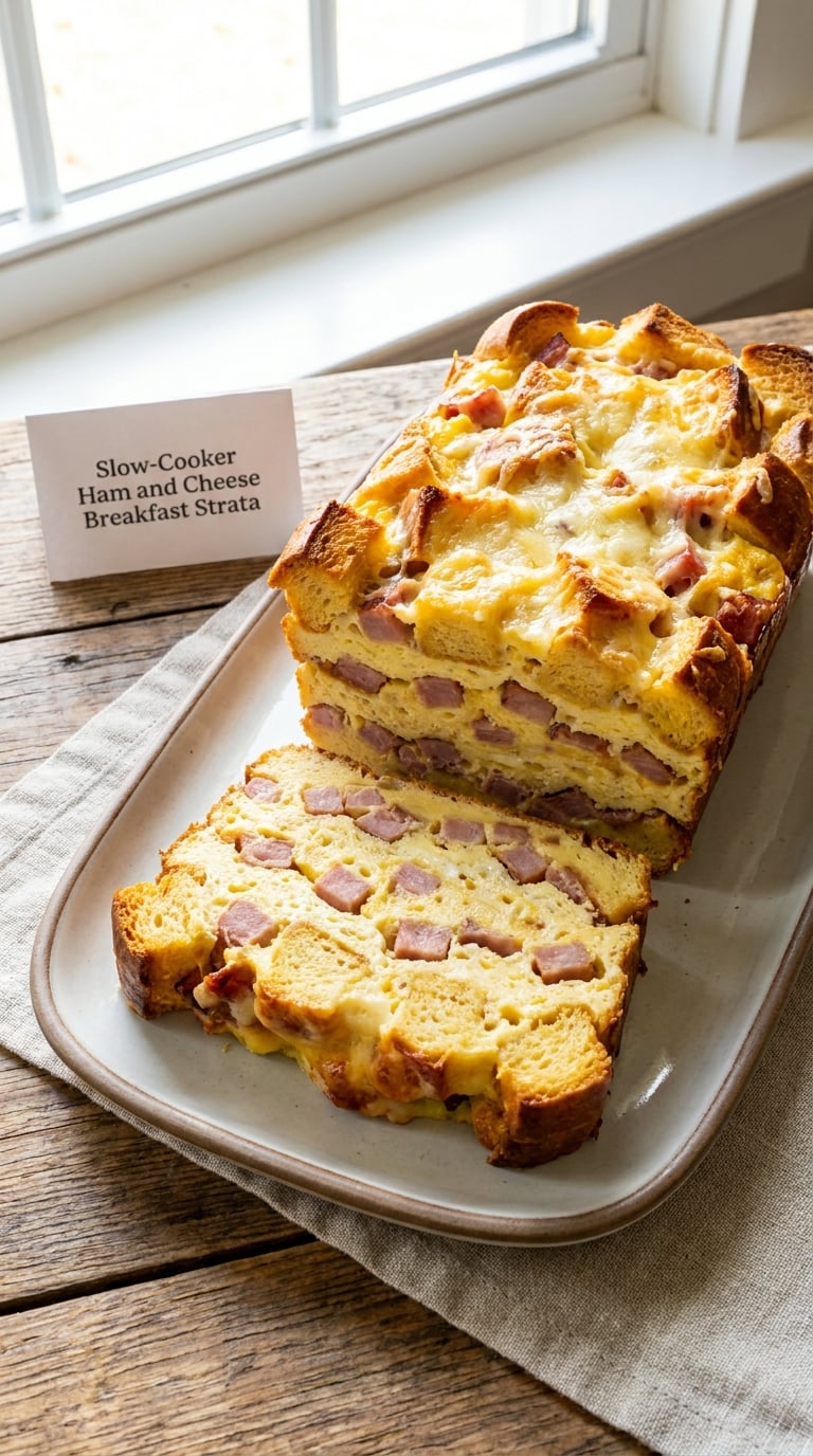 Slow-Cooker Ham and Cheese Breakfast Strata