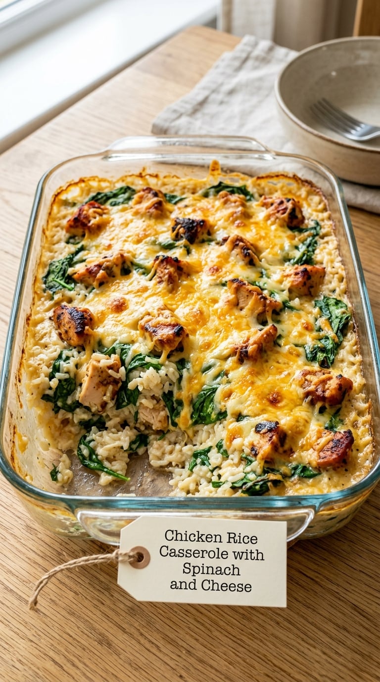 Chicken Rice Casserole with Spinach and Cheese