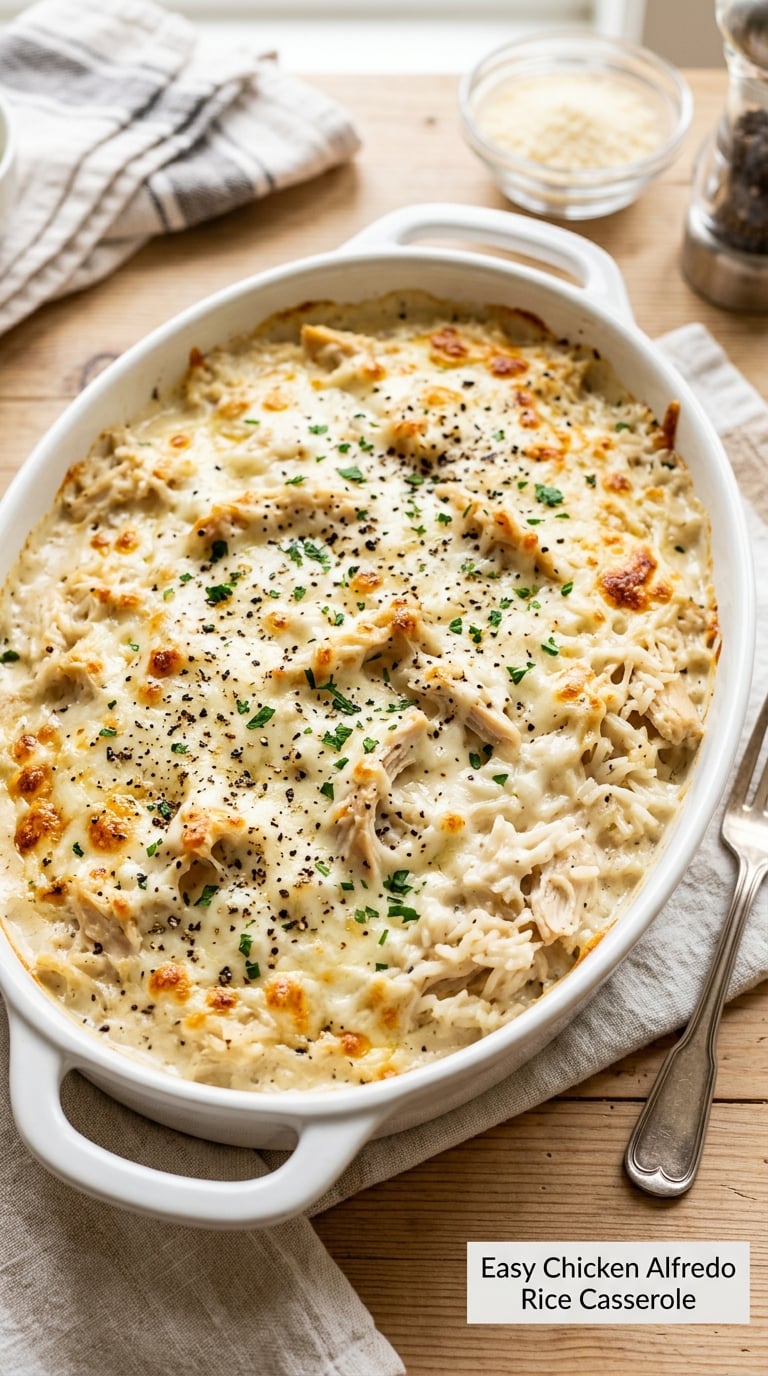 Easy Chicken Alfredo Rice Casserole