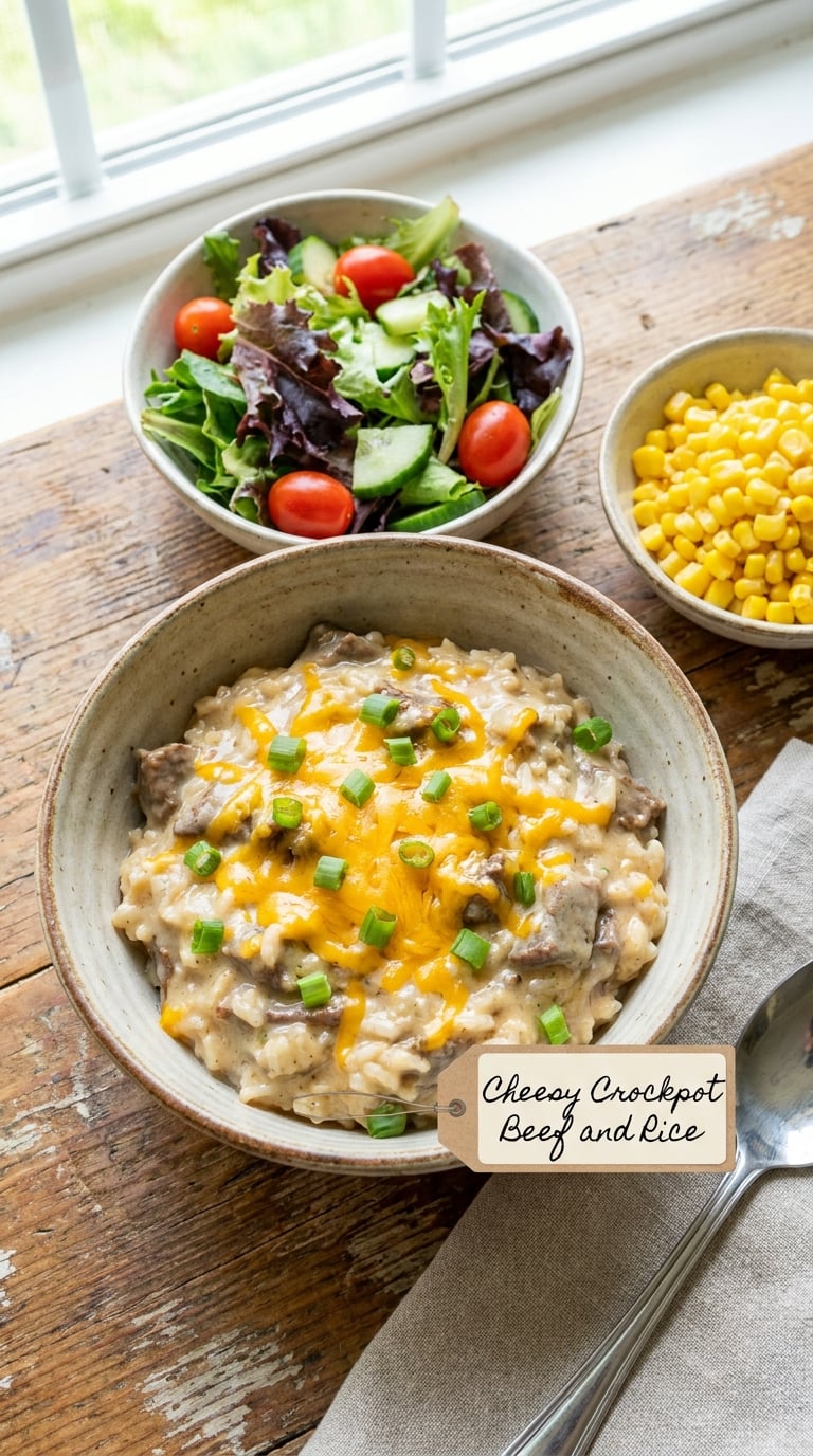 Cheesy Crockpot Beef and Rice