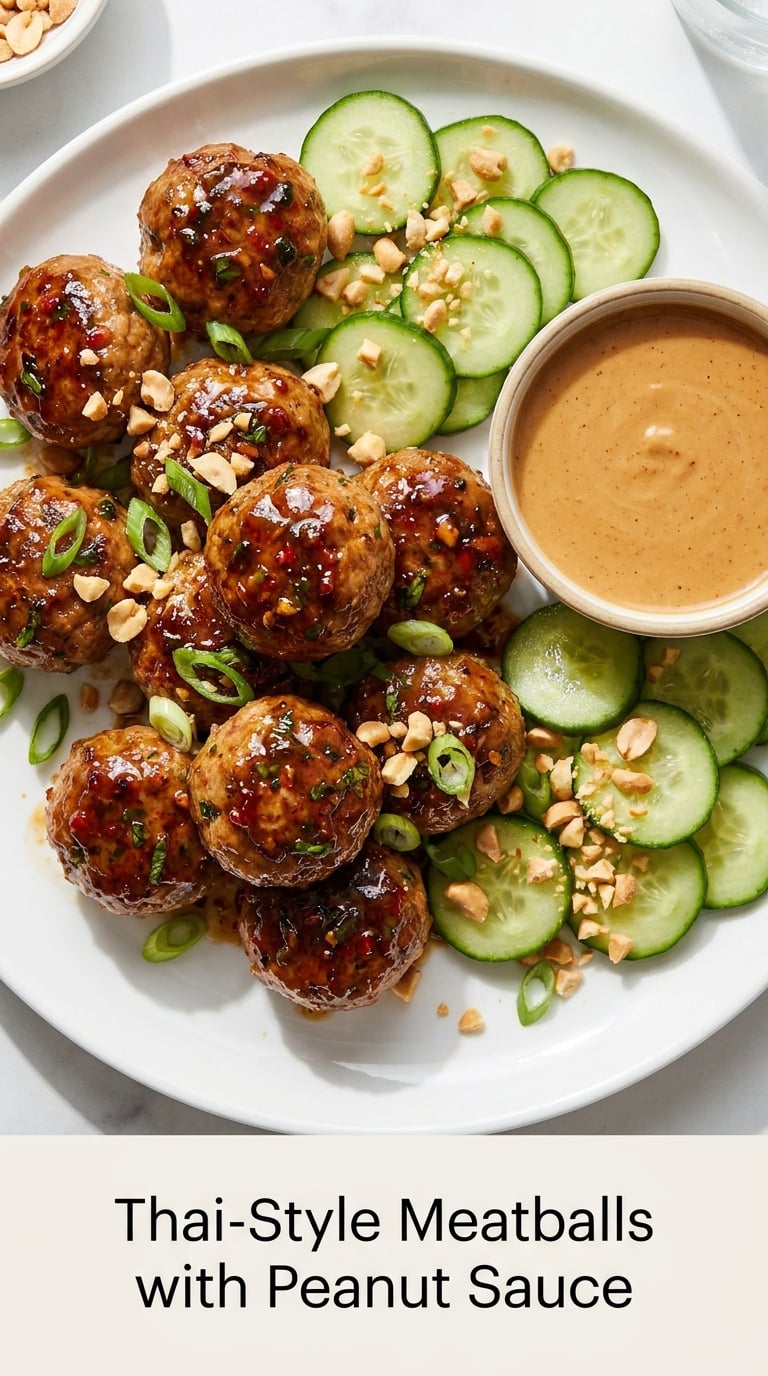 Thai-Style Meatballs with Peanut Sauce