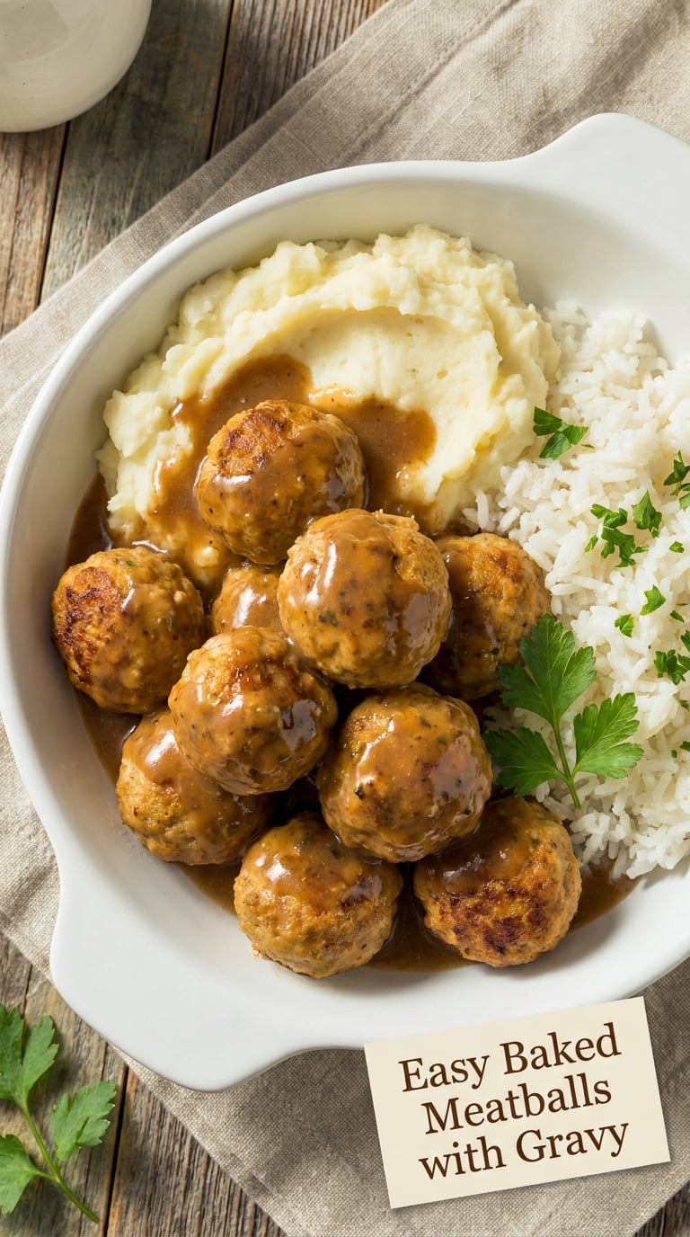 Easy Baked Meatballs with Gravy