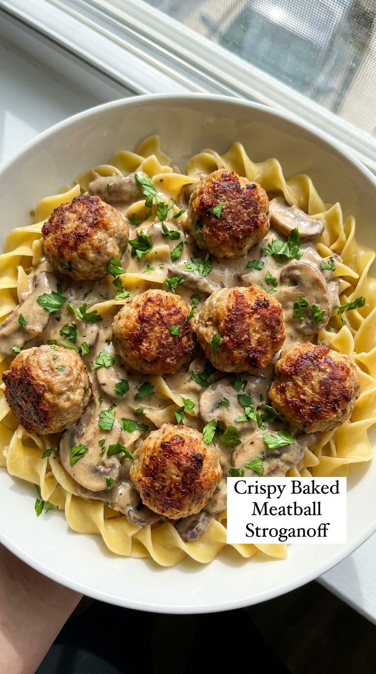 Crispy Baked Meatball Stroganoff