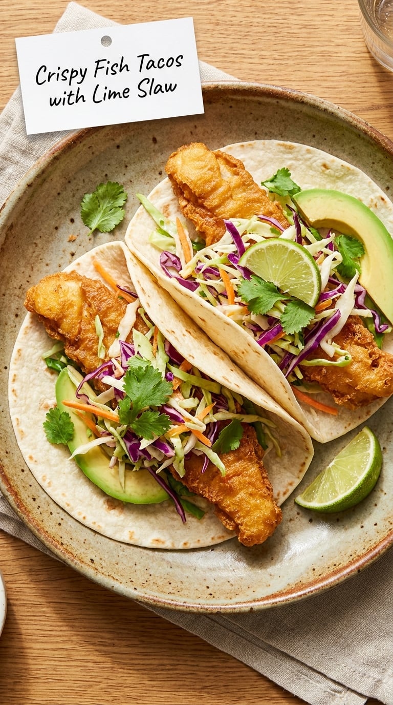 Crispy Fish Tacos with Lime Slaw
