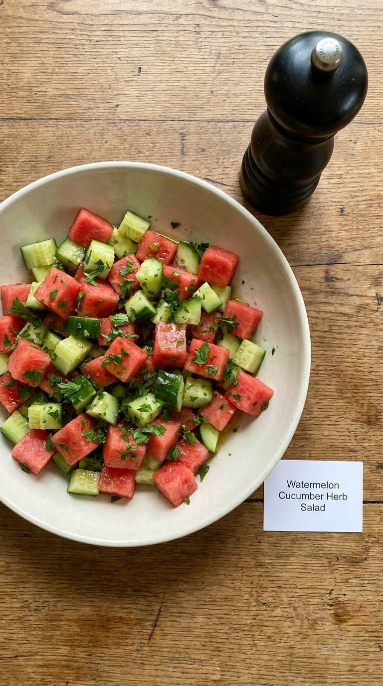 Watermelon Cucumber Herb Salad