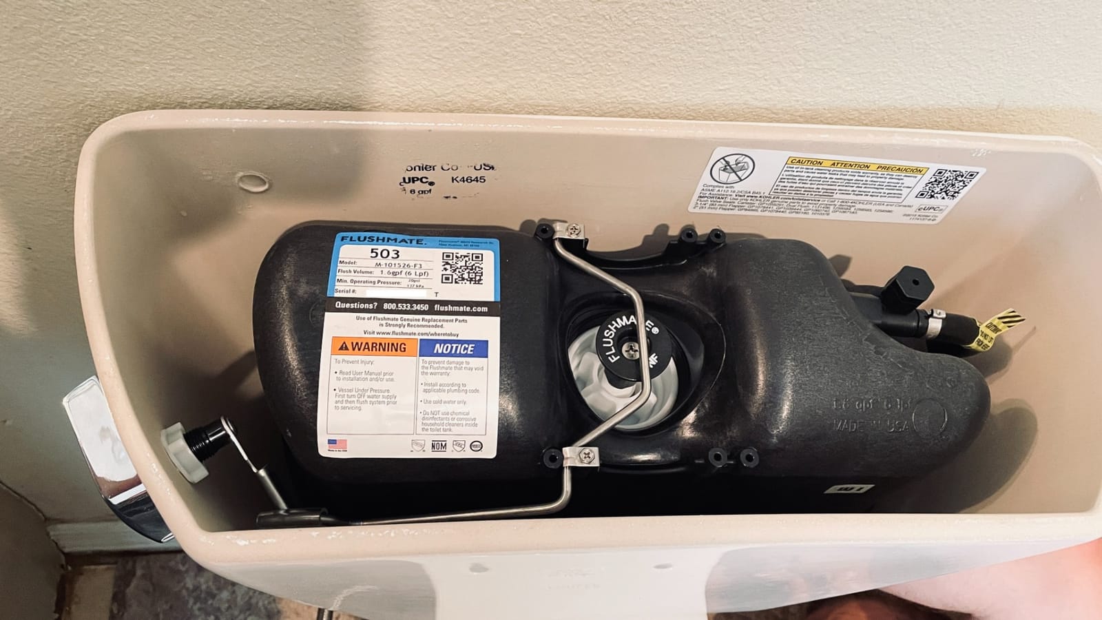 Kohler K-4645-0 Highline Classic Toilet Tank, Pressure Lite Toilet Tank, Tank for Toilet, 1.6 GPF, White customer photo 1