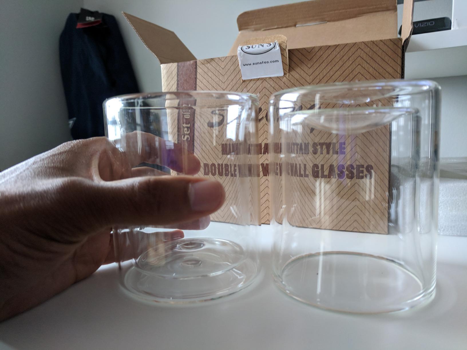 Sun's Tea Double Walled Drinking Glass, Manhattan-Style Glass for Hot and Cold Liquids, Whiskey, Bourbon, Vodka, and Scotch Borosilicate Clear Glass, Set of 2 customer photo 2