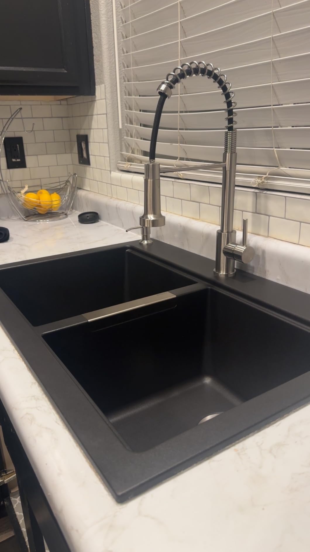 KRAUS Black Onyx 33 in Double Bowl Granite Kitchen Sink KGD-433B | Quartz composite with metallic particles, heat-safe, non-porous surface resists stains, 50/50 double bowl split customer photo 1