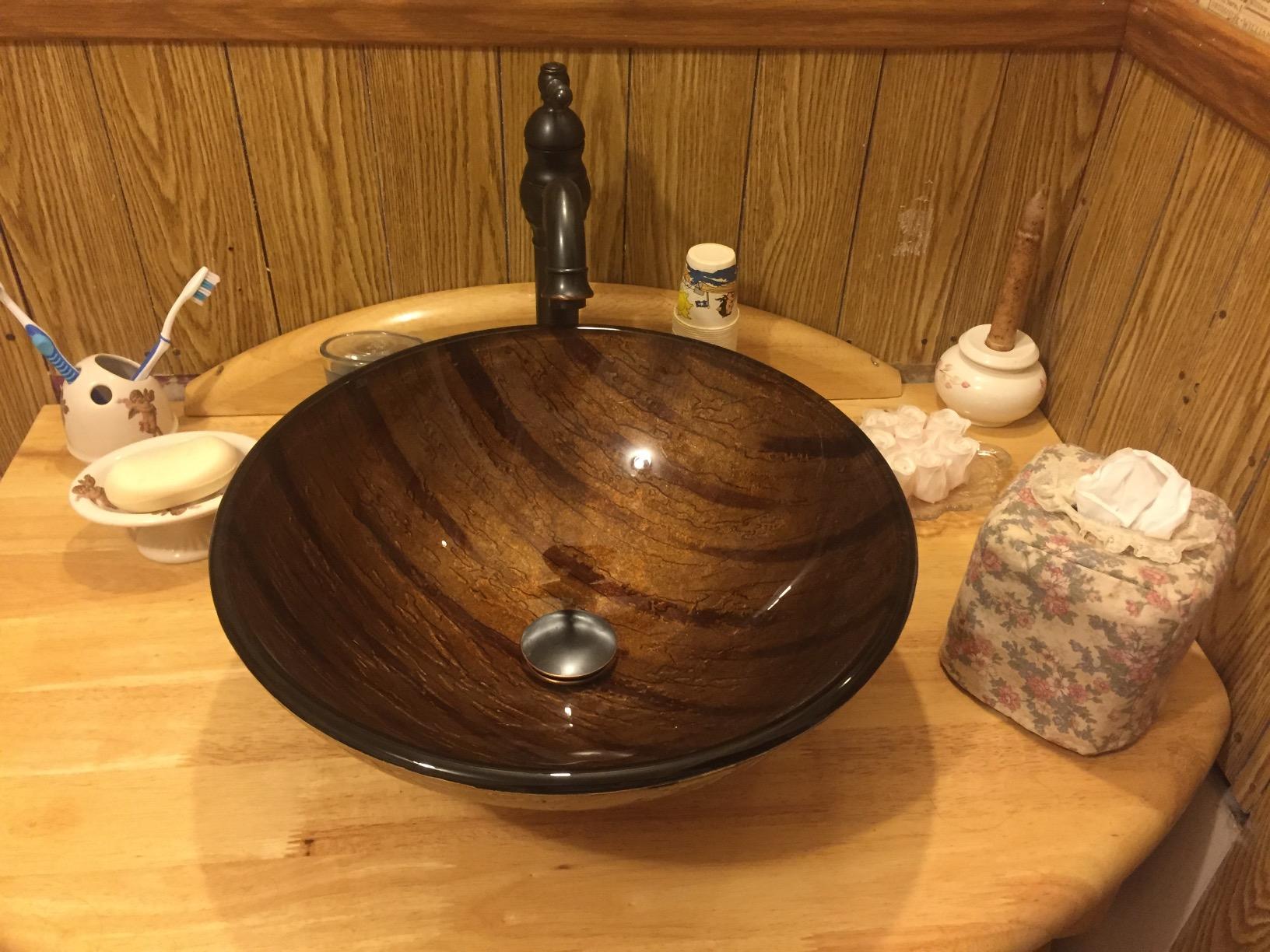 Vigo Vessel Sink Oceania Blue - 17 inch Artistic Round Bowl Sink for Bathrooms, Tempered Glass Above Counter Bathroom Sink with NonStickShield, QuickDrain & TempGuard, Modern Luxury Design customer photo 1