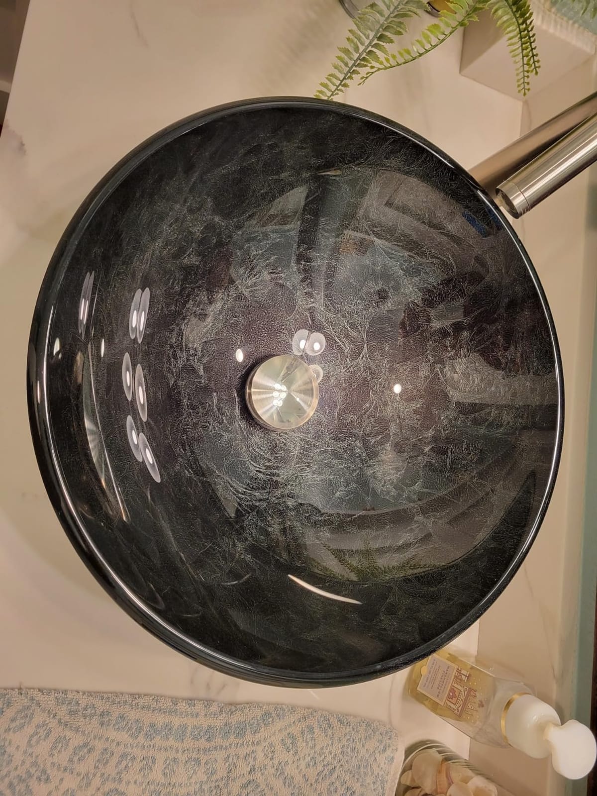 Vigo Vessel Sink Oceania Blue - 17 inch Artistic Round Bowl Sink for Bathrooms, Tempered Glass Above Counter Bathroom Sink with NonStickShield, QuickDrain & TempGuard, Modern Luxury Design customer photo 2