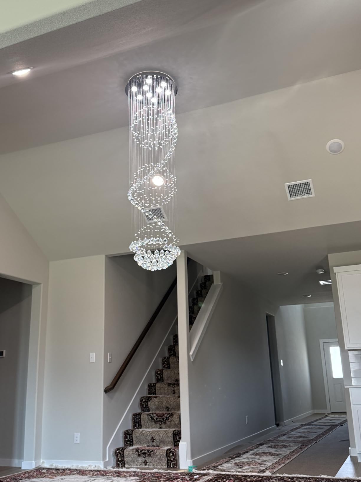 Modern Spectacular Spiral Sphere Rain Drop Chandeliers, k9 Crystal Chandeliers Ceiling Light Fixture for Hallway, Foyer Staircase Light for High Ceilings, Romantic Deco Lamp 20