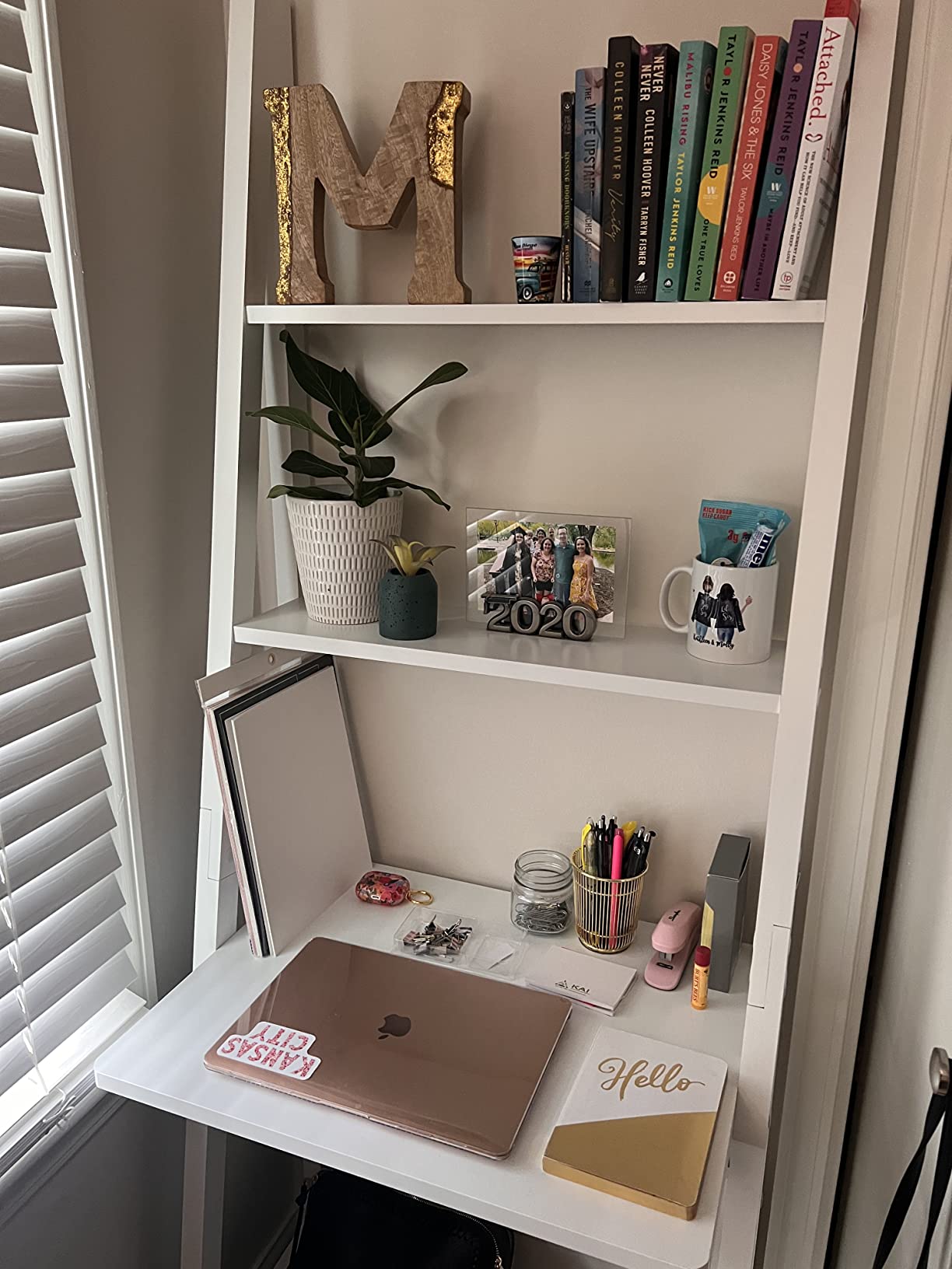 Haotian Ladder Desk with Shelves, Wall Desk for Small Space, Secretary Desk Workstation Dresser Shelf Freestanding Bookshelf, White FRG60-W customer photo 1