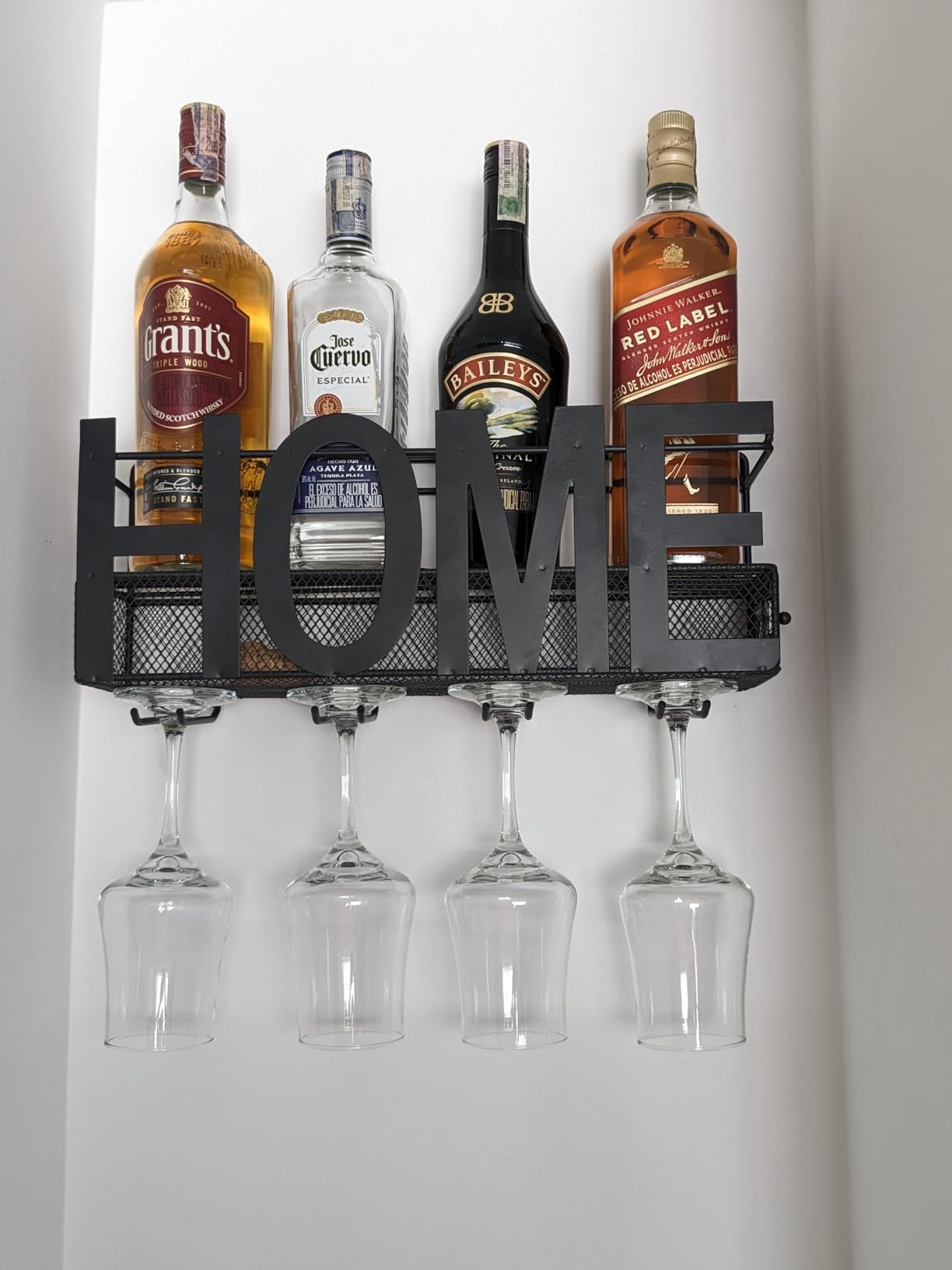 Wall Mounted Metal Wine Rack - Wine Rack Wall Mount Wine Bottle Holder 4 Long Stem Glass Holder & Wine Cork Storage Home customer photo 1