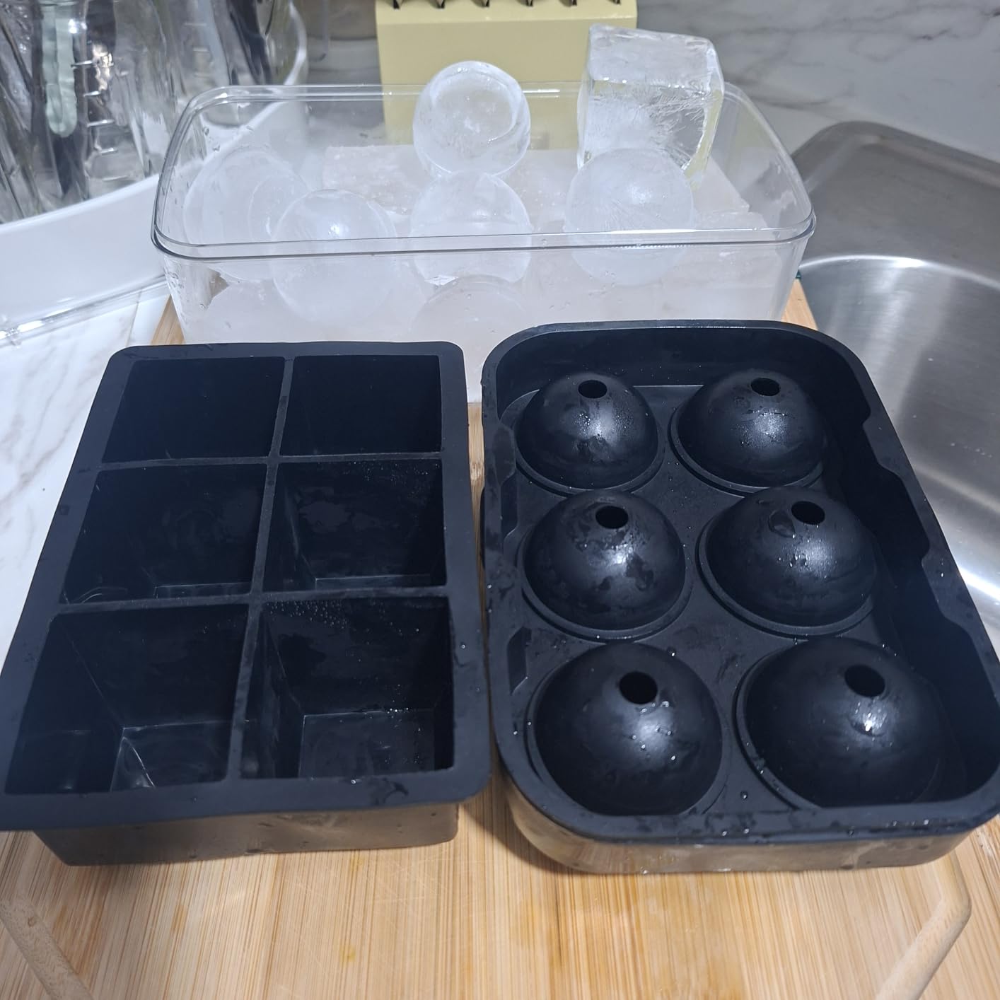 Ticent Ice Cube Trays (Set of 2), Silicone Sphere Whiskey Ice Ball Maker with Lids & Large Square Ice Cube Molds for Cocktails & Bourbon - Reusable & BPA Free customer photo 1