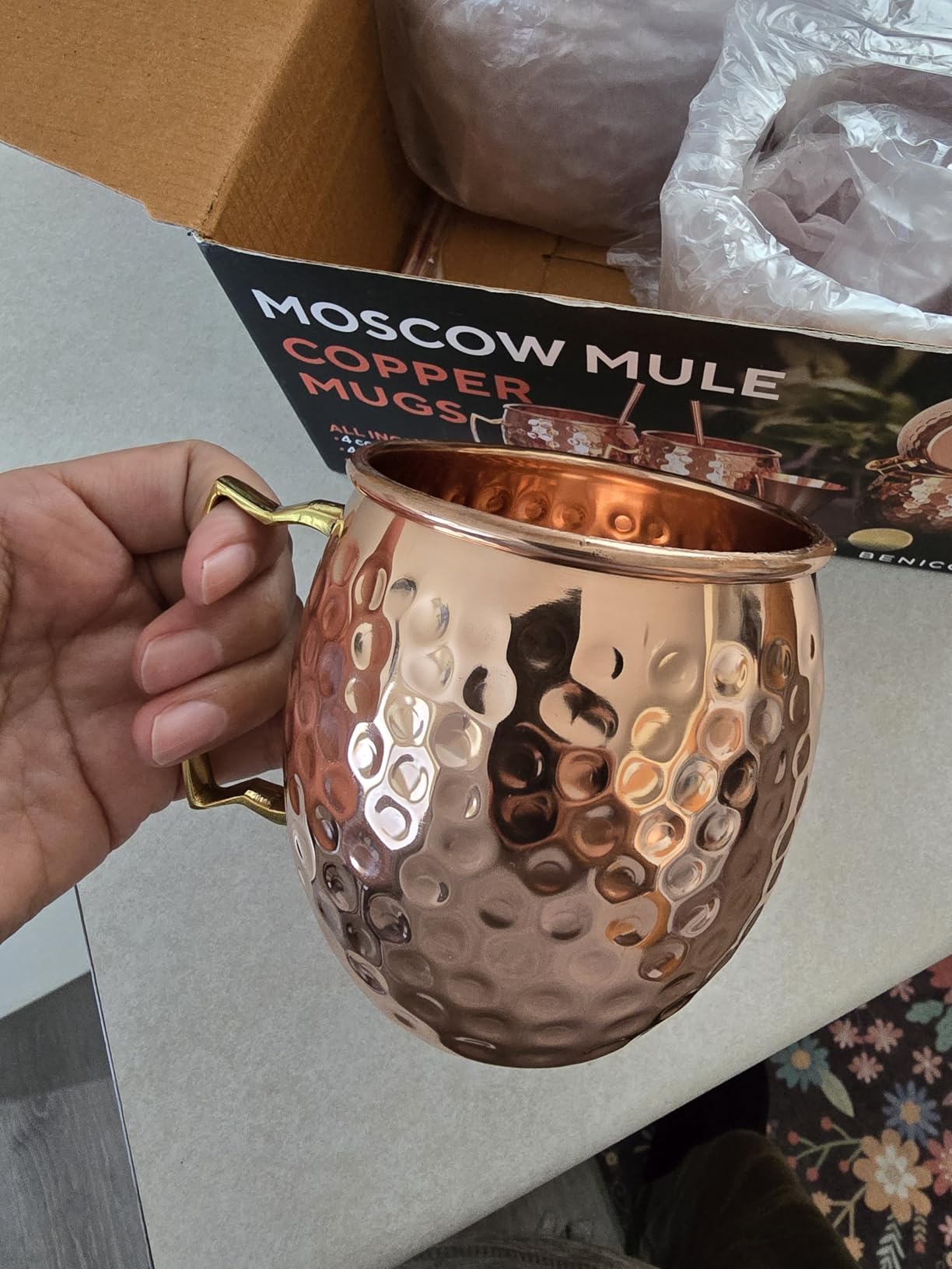 Moscow Mule Copper Mugs Set of 4, 16 oz Pure Copper Cups for Drinking | Handcrafted and Food Safe with No Lining, Gift Boxed with Two Cocktail Straws and a Jigger, Ice Cold to the Very Last Sip customer photo 1