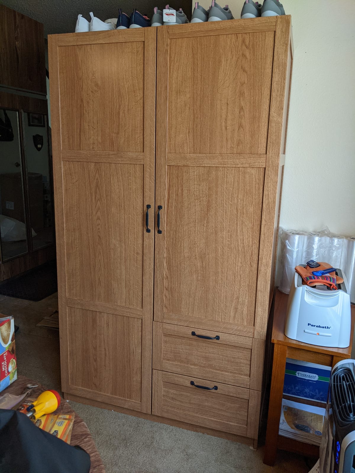 Sauder Select Multipurpose Bedroom Armoire Wardrobe Closet Pantry Storage Cabinet with Storage Drawers and Hanging Rail, in Soft White finish customer photo 2