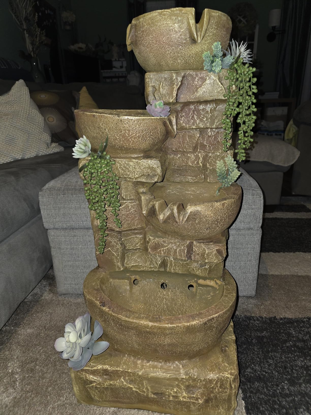 Teamson Home 33.25 in. Cascading Bowls and Stacked Stones LED Outdoor Water Fountain for Gardens, Landscaping, Patios, Balconies, and Lawns for a Calming Oasis in Outdoor Living Spaces, Stone Gray customer photo 1