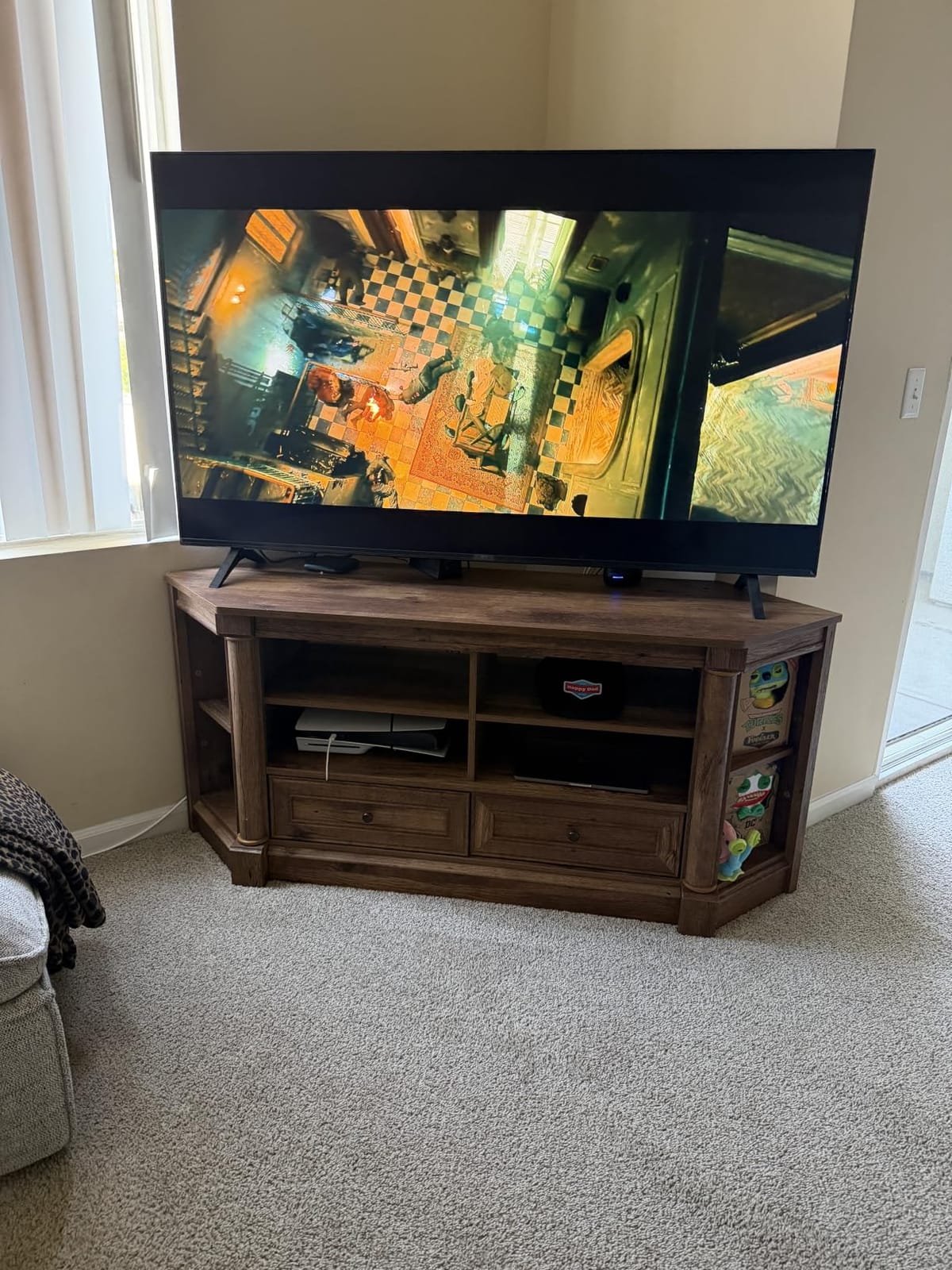 Sauder Palladia Corner TV Stand Console Entertainment Credenza, in Vintage Oak customer photo 1