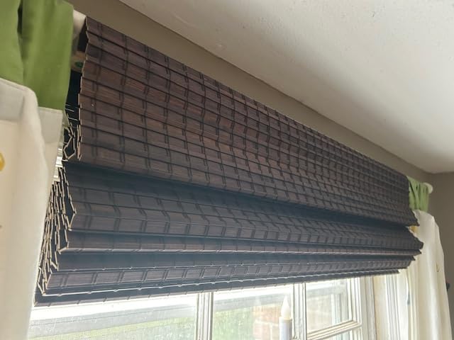 Radiance Cordless Bamboo Blinds - Flatstick Bamboo Roman Shades for Interior Windows - Roll Up Woven Shades with Valance - Inside & Outside Mount Roman Window Shades - Driftwood - 31