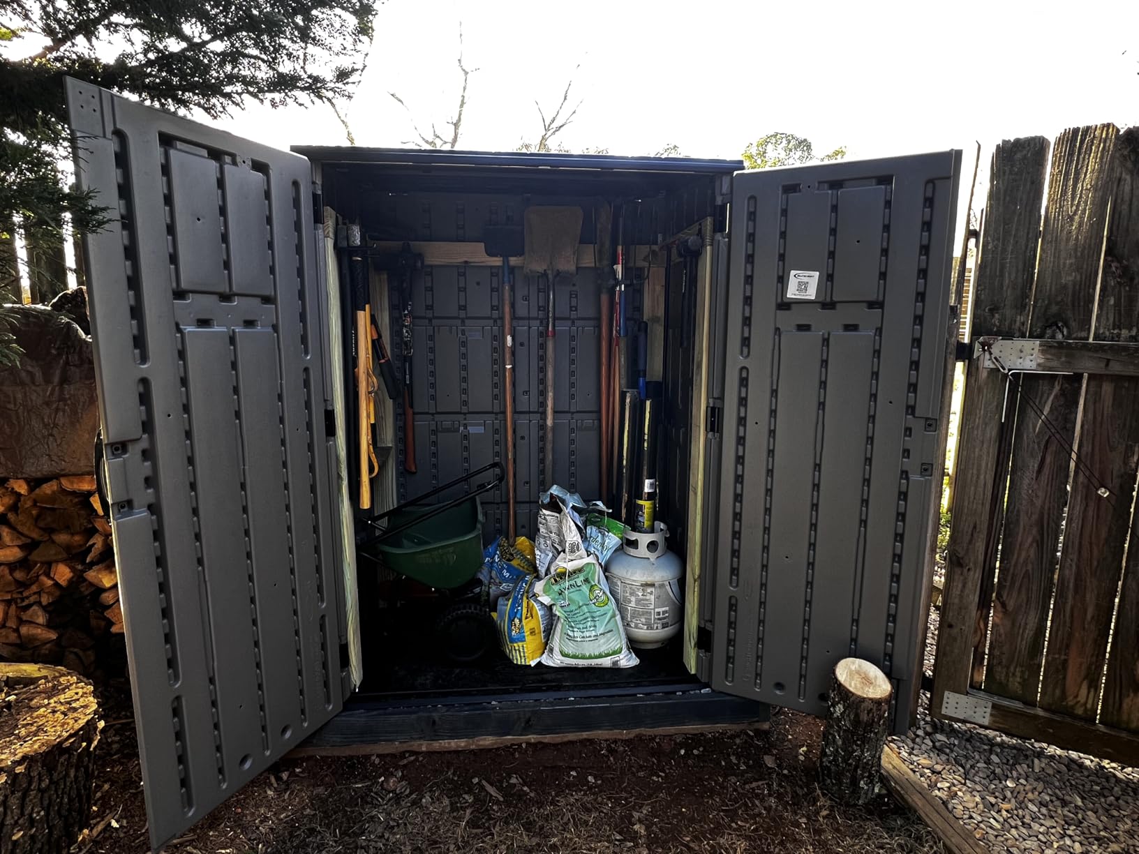 Suncast 54 Cu Ft Medium Vertical Storage Shed, Stoney, Made in USA customer photo 1
