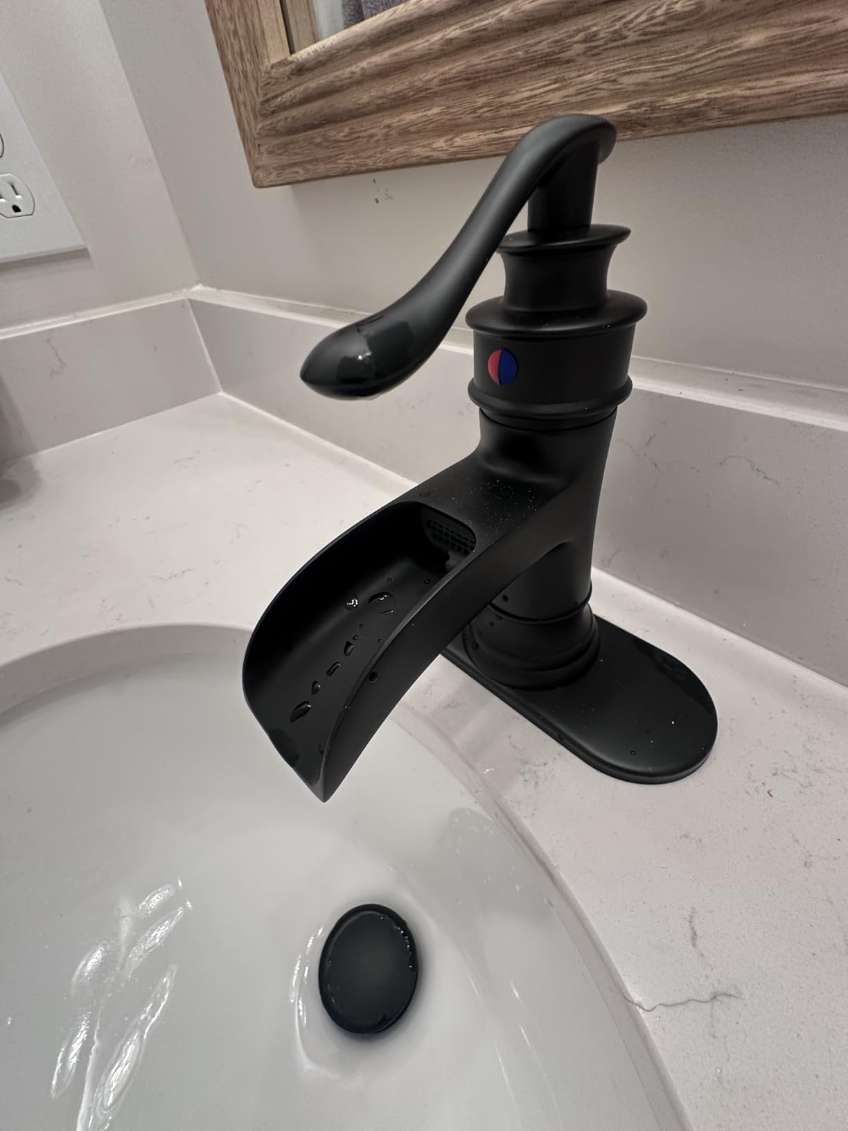 BWE Brass Brushed Nickel Waterfall Bathroom Faucet for Modern & Classic | Lead-Free, Wide Waterfall Spout, Ceramic Cartridge, Fits 1 or 3-Hole Sink, Single Handle, Handware Included, Easy Install customer photo 1