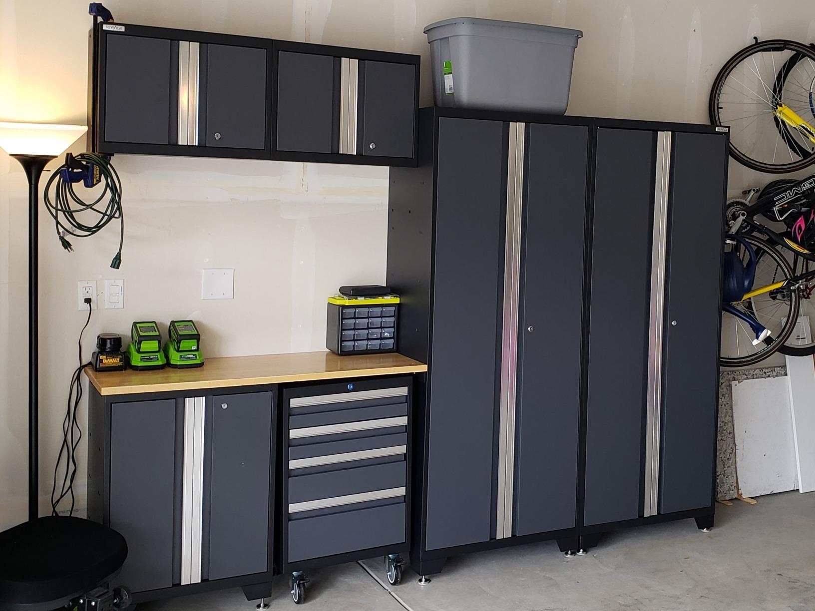 NewAge Products Garage Storage Cabinets Steel Bold Series 7 Piece Sets Includes Bamboo Worktop, Multi-Use lockers, Wall, Base and Rolling Tool Cabinets, Gray, 50421 customer photo 2
