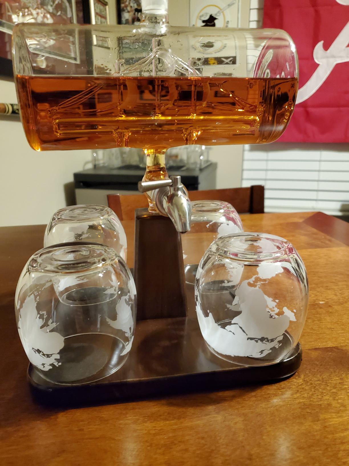 Whiskey Decanter Globe Set with 4 Etched Whiskey Glasses - for Liquor Scotch Bourbon Vodka, Gifts For Men - 1250ml Unique Ship Sails Set for Home Bar, Bourbon, Birthday Gift for Dad customer photo 2