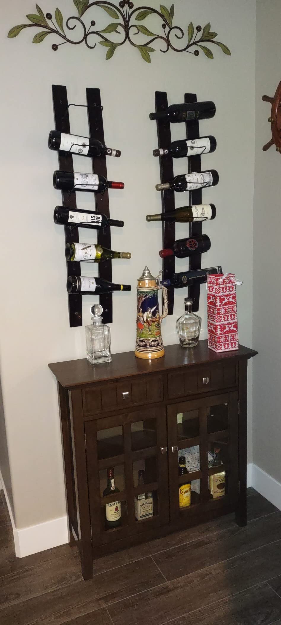 DCIGNA Wall Mounted Wine Rack, Barrel Stave Wine Rack, Imported Pine Wood and Metal Wine Bottle Holder Rack - 6 Bottles 40x7.6inch (Red Wine Color) customer photo 2