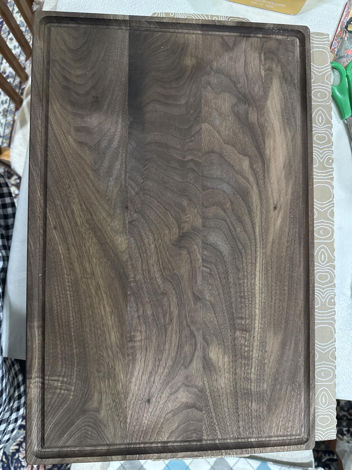 Mevell Large American Black Walnut Cutting Board, Made in USA, Non Toxic | 17 by 11 by 0.75 inches. Juice groove one side, flat carving surface the other. Non toxic hardwood, no microplastics customer photo 2
